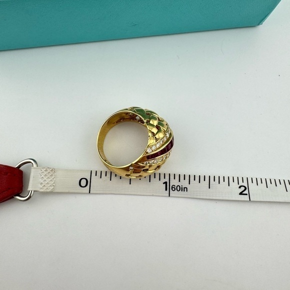 Vintage Tiffany & Co. Ruby Diamond Vannerie Basket Weave Ring 18k Gold 1989 - Picture 8 of 9